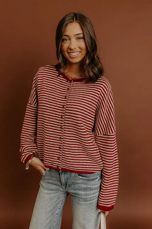 Sweet on You Stripe Knit Cardigan in Wine sold by Impressions