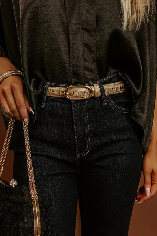 Uptown Muse Faux Leather Snake Print Belt in Gold sold by Impressions