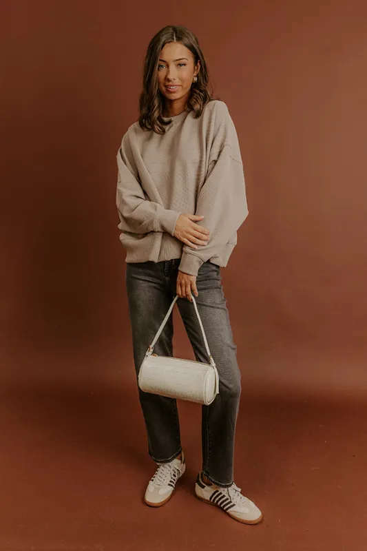 Poetic Muse Ribbed Sweatshirt in Warm Taupe sold by Impressions