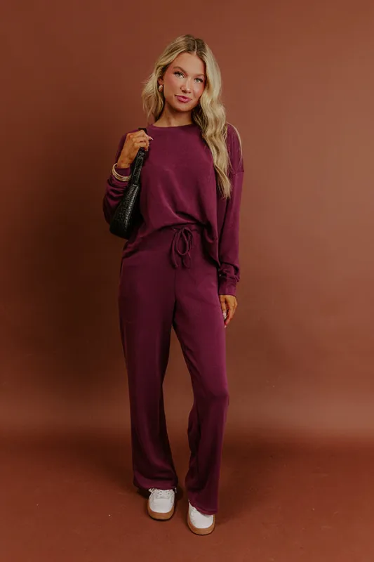 Cozy Cues High Waist Scuba Wide Leg Pants in Plum sold by Impressions
