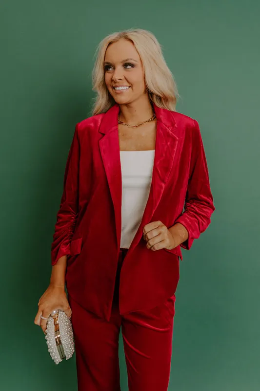 Chic Influencer Velvet Blazer In Red sold by Impressions