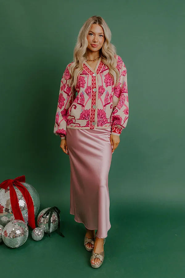 Petals And Pinot Floral Knit Cardigan in Pink sold by Impressions