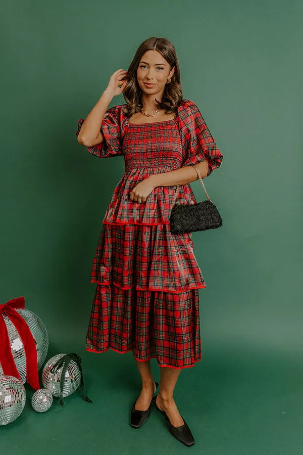 Plaid and Promises Satin Tiered Midi Dress sold by Impressions product image thumbnail 4