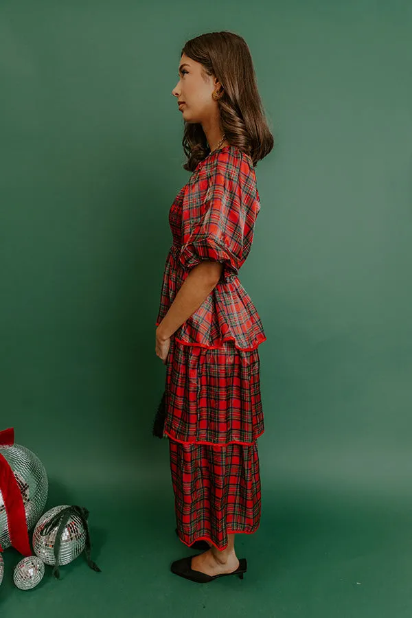 Plaid and Promises Satin Tiered Midi Dress sold by Impressions product image thumbnail 5