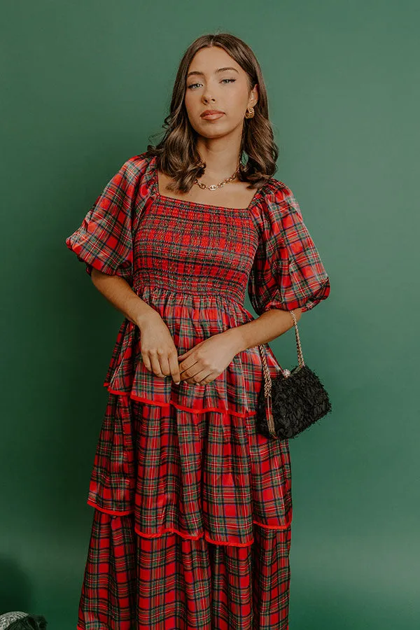 Plaid and Promises Satin Tiered Midi Dress sold by Impressions product image thumbnail 2