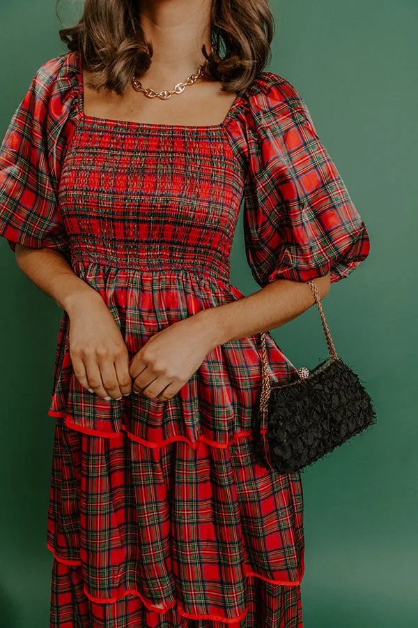 Plaid and Promises Satin Tiered Midi Dress sold by Impressions product image thumbnail 3