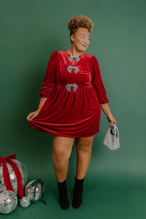 Bows And Kisses Velvet Mini Dress in Crimson Curves sold by Impressions product image thumbnail 2