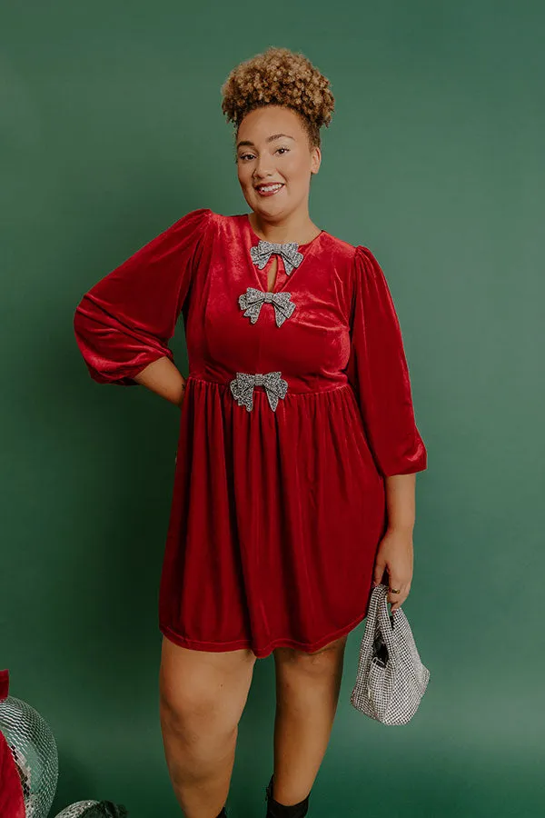 Bows And Kisses Velvet Mini Dress in Crimson Curves sold by Impressions product image thumbnail 3