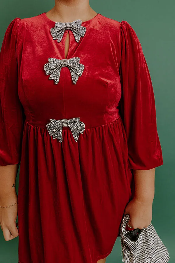 Bows And Kisses Velvet Mini Dress in Crimson Curves sold by Impressions product image thumbnail 4