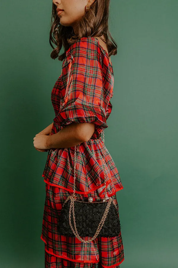 Maxi Ruffle Evening Purse in Black sold by Impressions