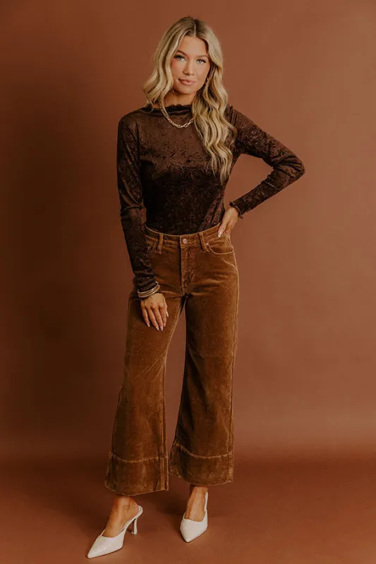 RISEN Kinsley High Waist Corduroy Wide Leg Pants in Chocolate sold by Impressions