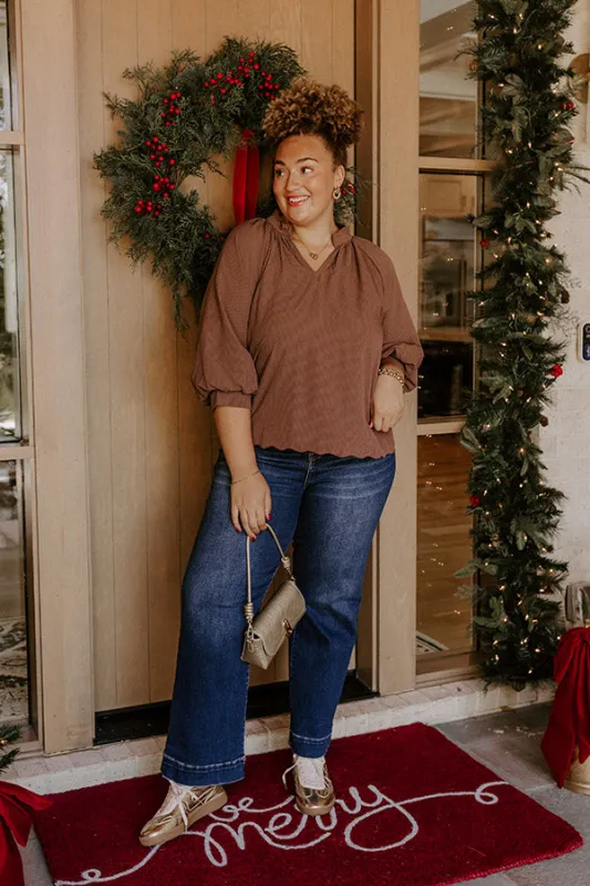 Dinner In Soho Scalloped Top in Mocha Curves sold by Impressions