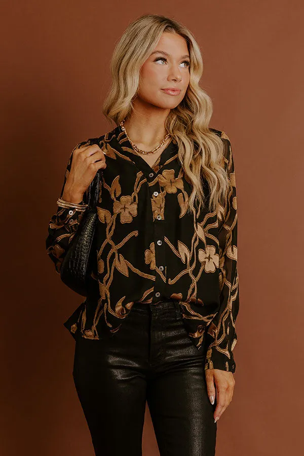 Elegant Ease Floral Jacquard Button Up Top sold by Impressions