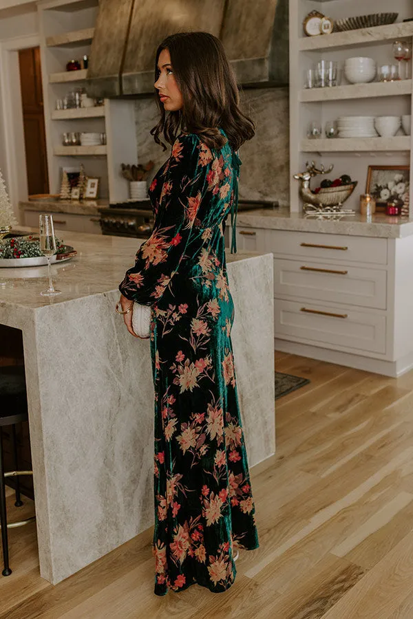 Poised Romance Floral Velvet Burnout Maxi Dress in Forest sold by Impressions product image thumbnail 4