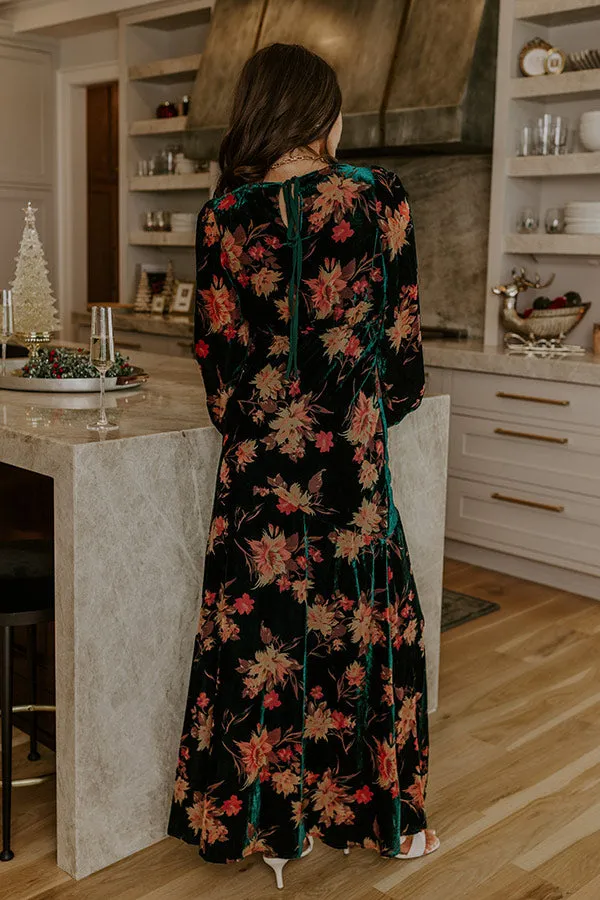 Poised Romance Floral Velvet Burnout Maxi Dress in Forest sold by Impressions product image thumbnail 5