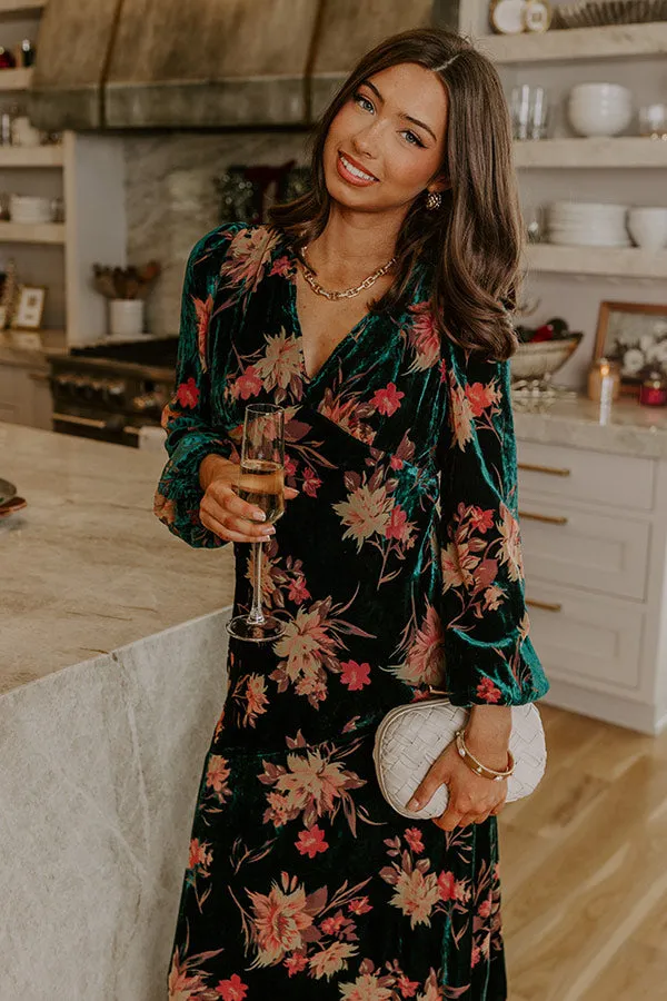 Poised Romance Floral Velvet Burnout Maxi Dress in Forest sold by Impressions product image thumbnail 2