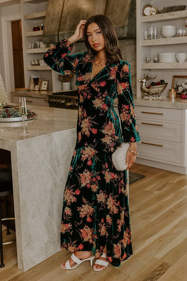 Poised Romance Floral Velvet Burnout Maxi Dress in Forest sold by Impressions product image thumbnail 3
