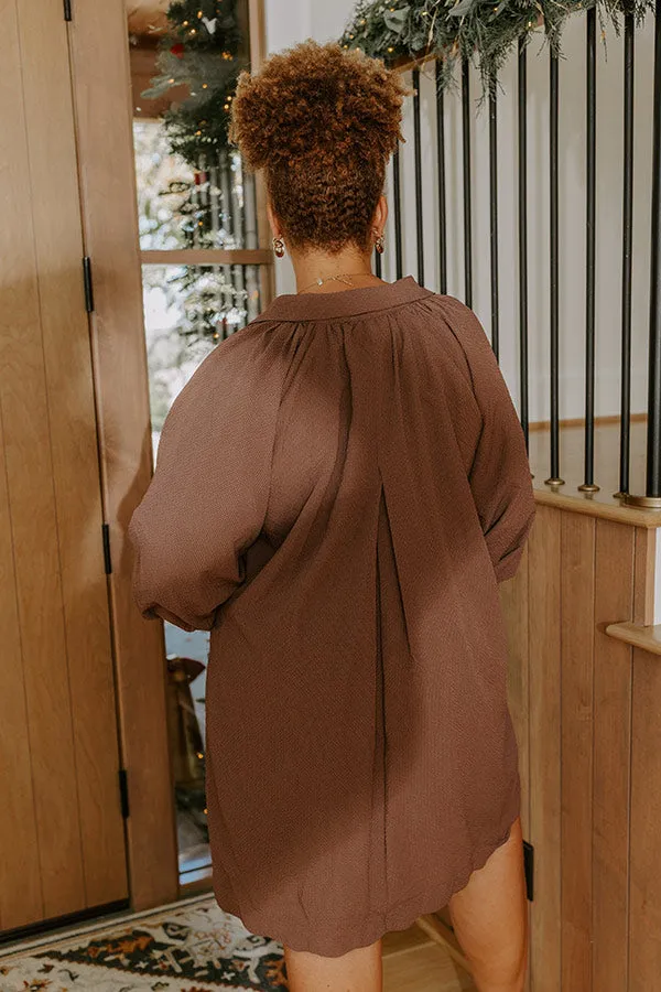 Dinner in Soho Scalloped Mini Dress in Mocha Curves sold by Impressions product image thumbnail 4