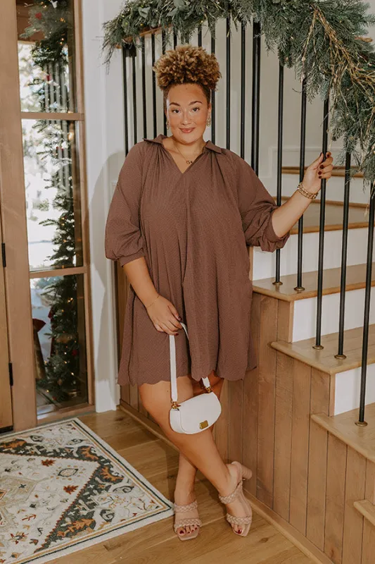 Dinner in Soho Scalloped Mini Dress in Mocha Curves sold by Impressions