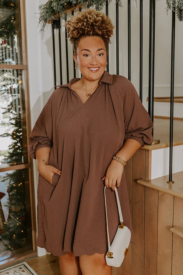 Dinner in Soho Scalloped Mini Dress in Mocha Curves sold by Impressions product image thumbnail 2