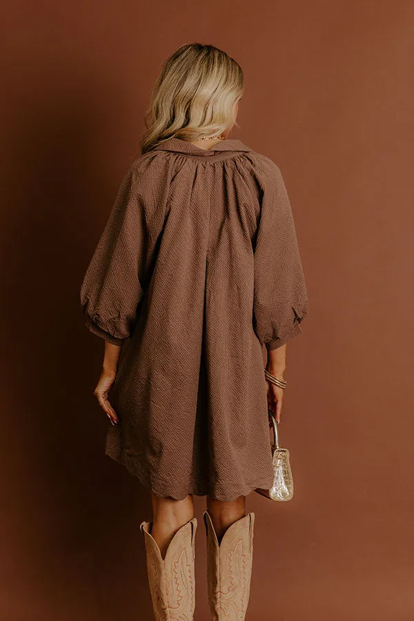 Dinner in Soho Scalloped Mini Dress in Mocha sold by Impressions product image thumbnail 4