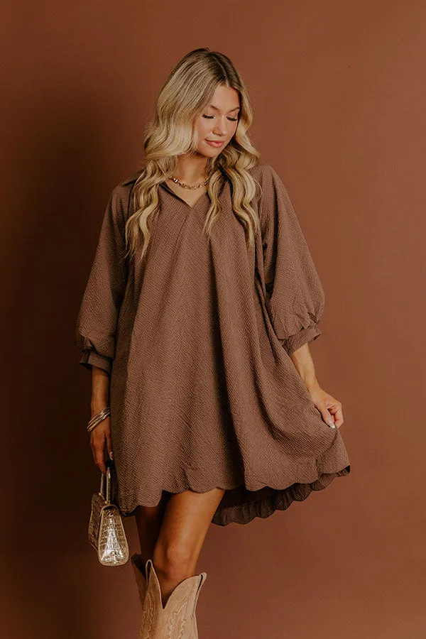 Dinner in Soho Scalloped Mini Dress in Mocha sold by Impressions product image thumbnail 3