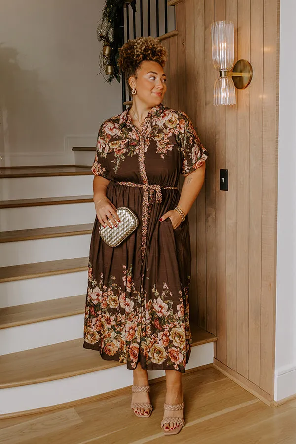Sweet Symphony Floral Midi Dress in Chestnut Curves sold by Impressions