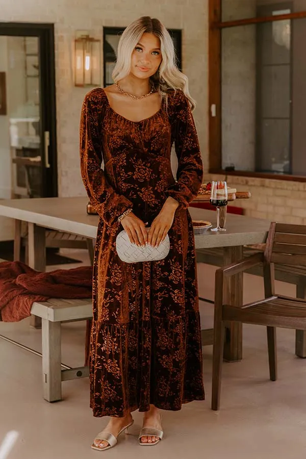 Champagne Toast Floral Velvet Maxi Dress in Chocolate sold by Impressions product image thumbnail 3