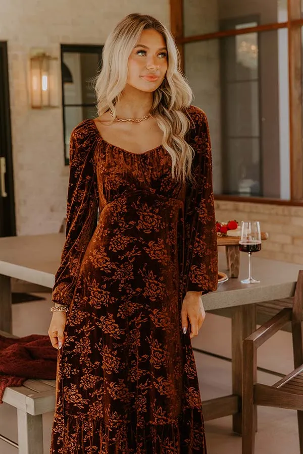 Champagne Toast Floral Velvet Maxi Dress in Chocolate sold by Impressions product image thumbnail 4