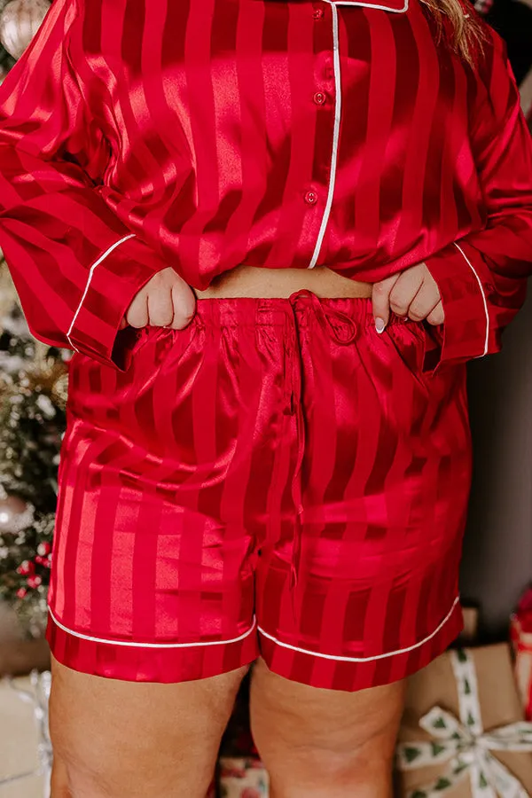Calm Energy Satin Pajama Shorts in Crimson Curves sold by Impressions product image thumbnail 2