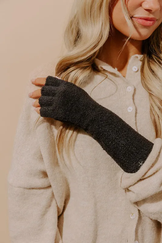 Barefoot Dreams CozyChic Lite Fingerless Gloves in Black made by Barefoot Dreams