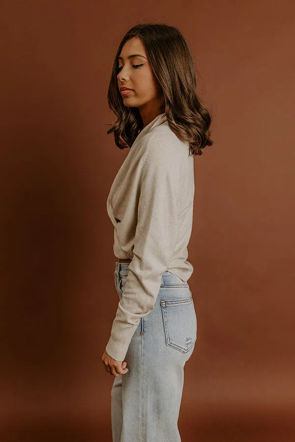 Cozy Hour Wrap Sweater Top in Oatmeal sold by Impressions product image thumbnail 5