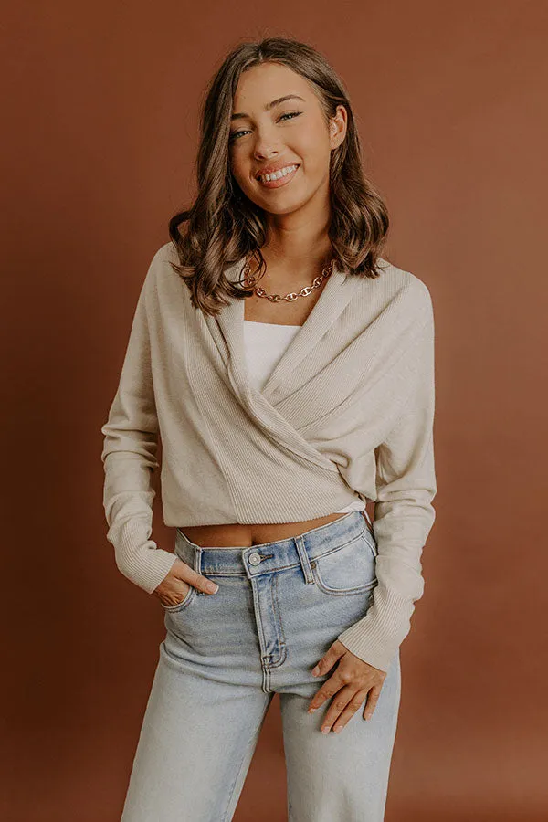 Cozy Hour Wrap Sweater Top in Oatmeal sold by Impressions product image thumbnail 3