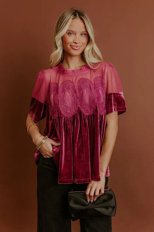 Delicate Daze Velvet Top in Vineyard Grape sold by Impressions