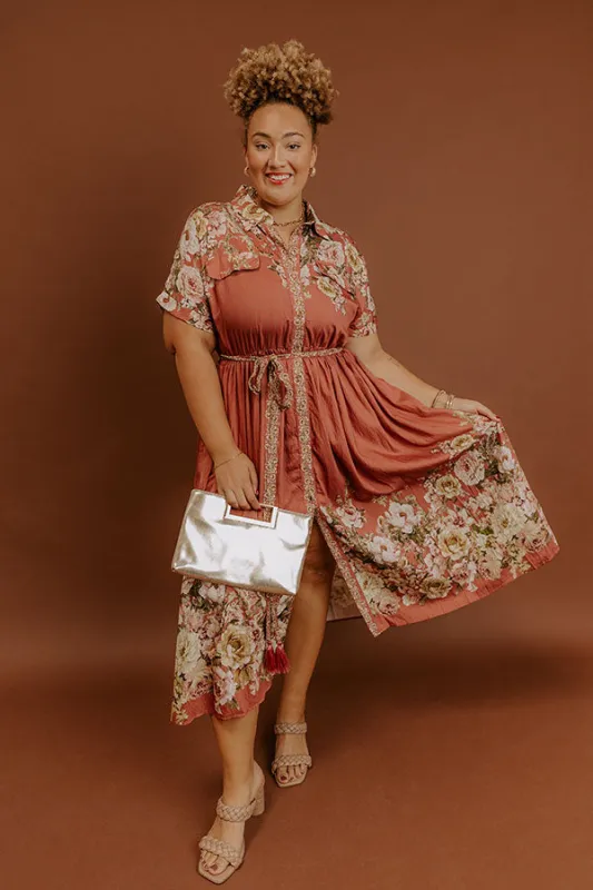 Sweet Symphony Floral Midi Dress in Rustic Rose Curves sold by Impressions