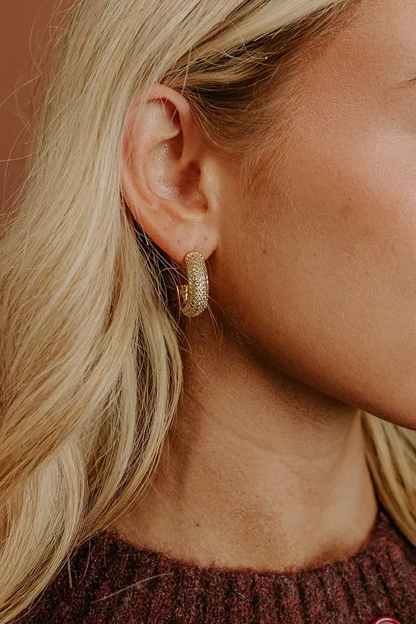 Glistening Smile Pave Hoop Earrings in Gold sold by Impressions