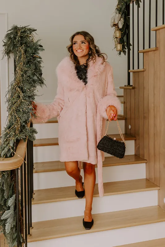 London Afternoon Plush Faux Fur Coat in Pink sold by Impressions