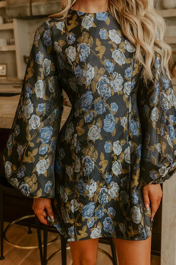 Moonlit Rose Garden Jacquard Mini Dress in Navy sold by Impressions product image thumbnail 4