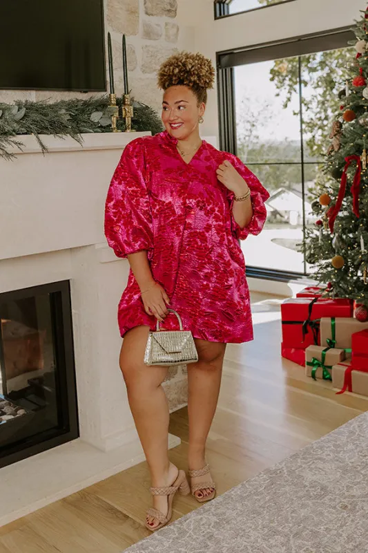 Polished And Poised Floral Jacquard Mini Dress in Hot Pink Curves sold by Impressions
