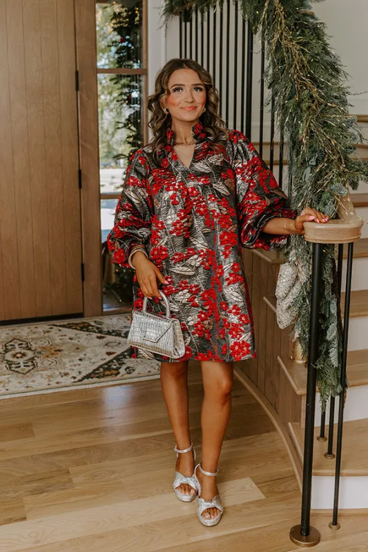 Polished And Poised Floral Jacquard Mini Dress in Black sold by Impressions