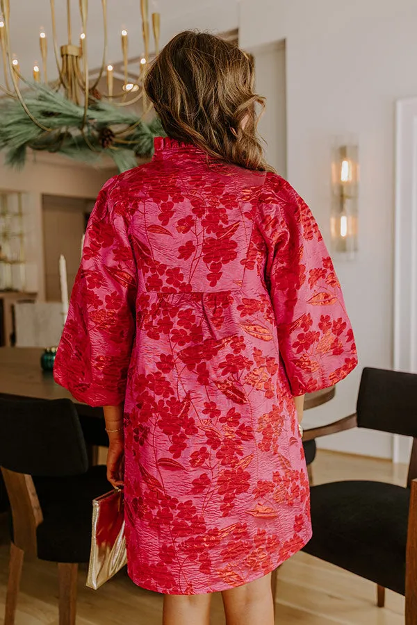 Polished And Poised Floral Jacquard Mini Dress in Hot Pink sold by Impressions product image thumbnail 4