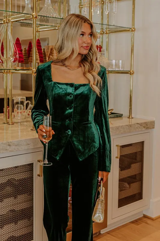 Chic Influencer Velvet Top in Hunter Green sold by Impressions