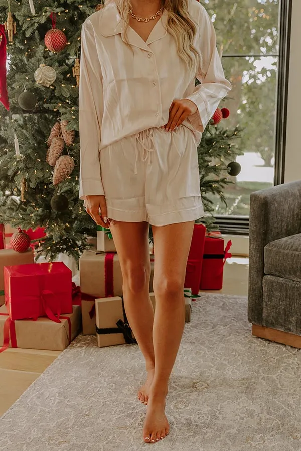 Calm Energy Satin Pajama Shorts in Champagne sold by Impressions product image thumbnail 2