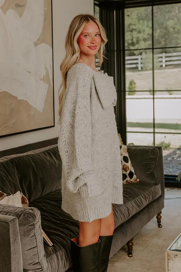 Cozy Feels Pointelle Knit Sweater Mini Dress in Grey sold by Impressions product image thumbnail 4