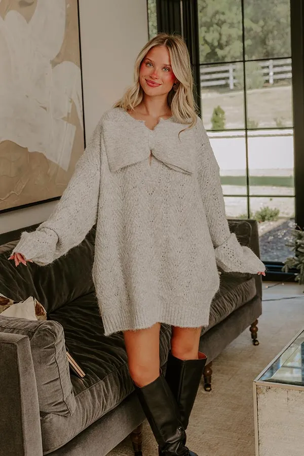 Cozy Feels Pointelle Knit Sweater Mini Dress in Grey sold by Impressions