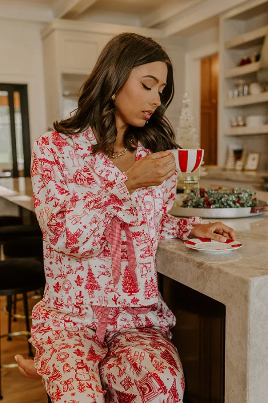Christmas Night Satin Pajama Top in Red sold by Impressions