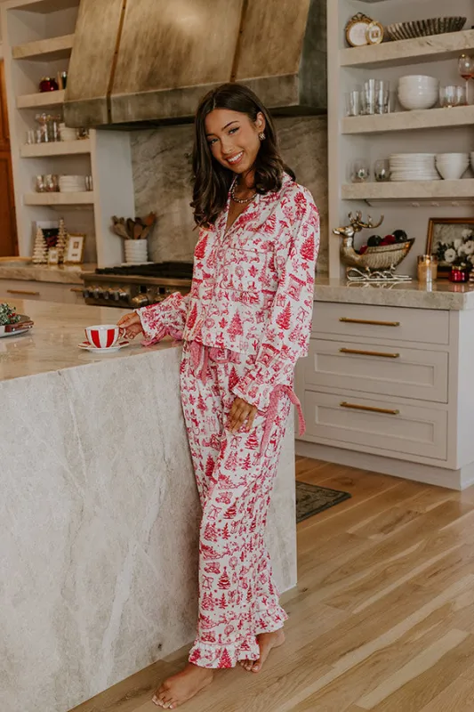 Christmas Night High Waist Satin Pajama Pants in Red sold by Impressions