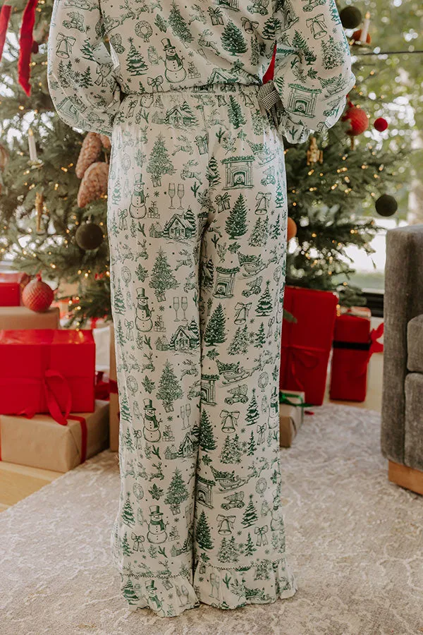 Christmas Night High Waist Satin Pajama Pants in Hunter Green sold by Impressions product image thumbnail 4