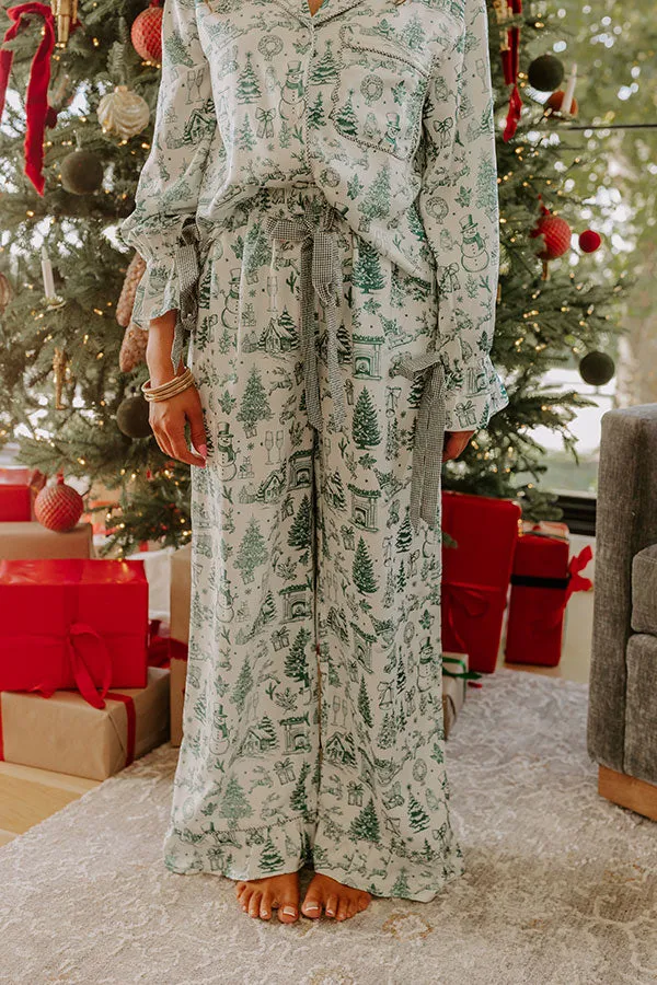 Christmas Night High Waist Satin Pajama Pants in Hunter Green sold by Impressions