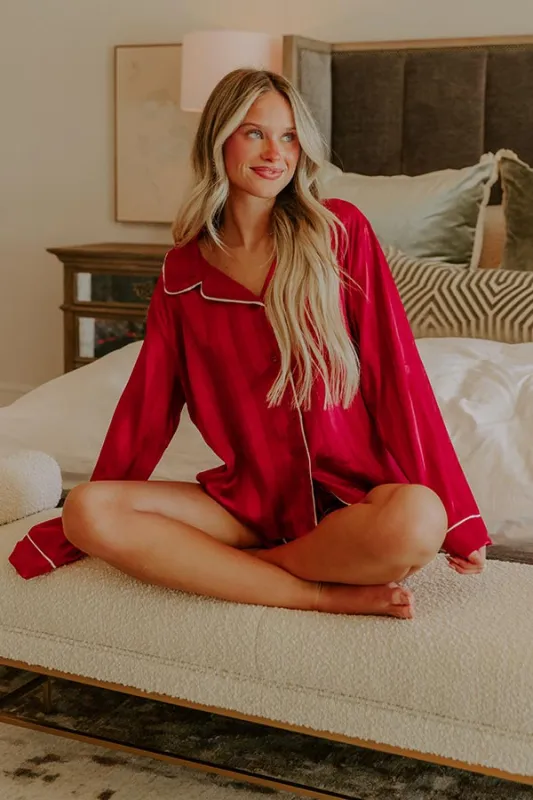 Calm Energy Satin Pajama Top in Crimson sold by Impressions
